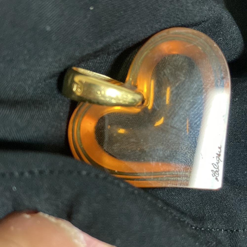 LALIQUE Vintage Yellow Crystal Heart Necklace Pendant 80s FRANCE - Picture 3 of 4